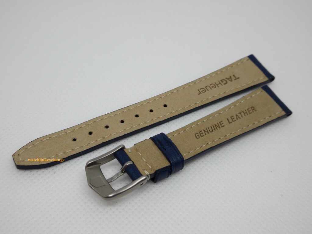 New Tag Heuer 15mm Blue Leather Strap Steel Buckle