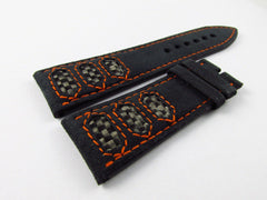 New Blancpain 23mm Blue Alcantara Leather Strap Carbon Orange Stitch Custom OEM