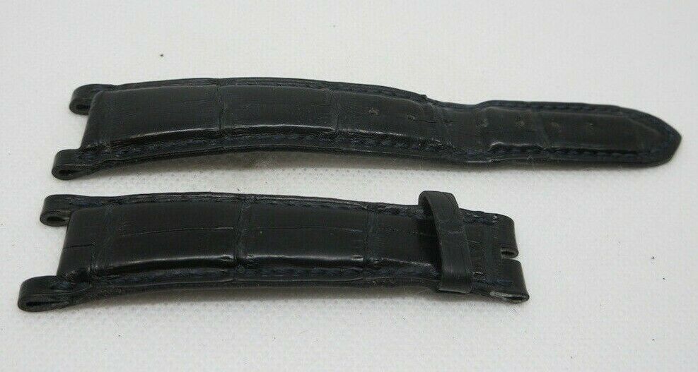 Franck Muller 20mm Black Alligator Strap Double Mystery OEM Genuine Blue Stitch