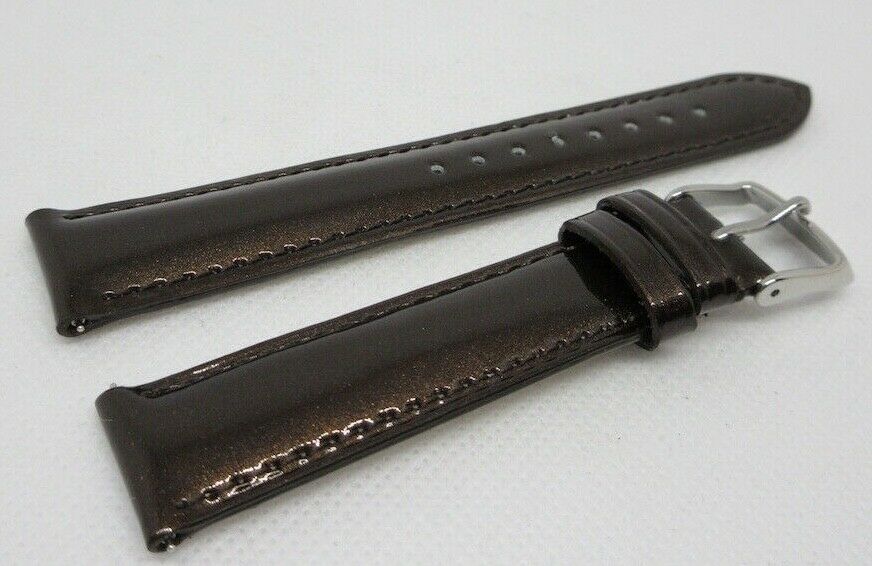 New Michele 18mm Brown Leather Strap OEM Glossy Stainless Steel Buckle