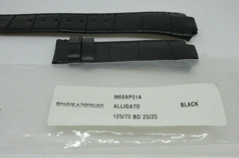 New Baume Mercier 25mm Black Alligator Strap OEM Genuine Bag