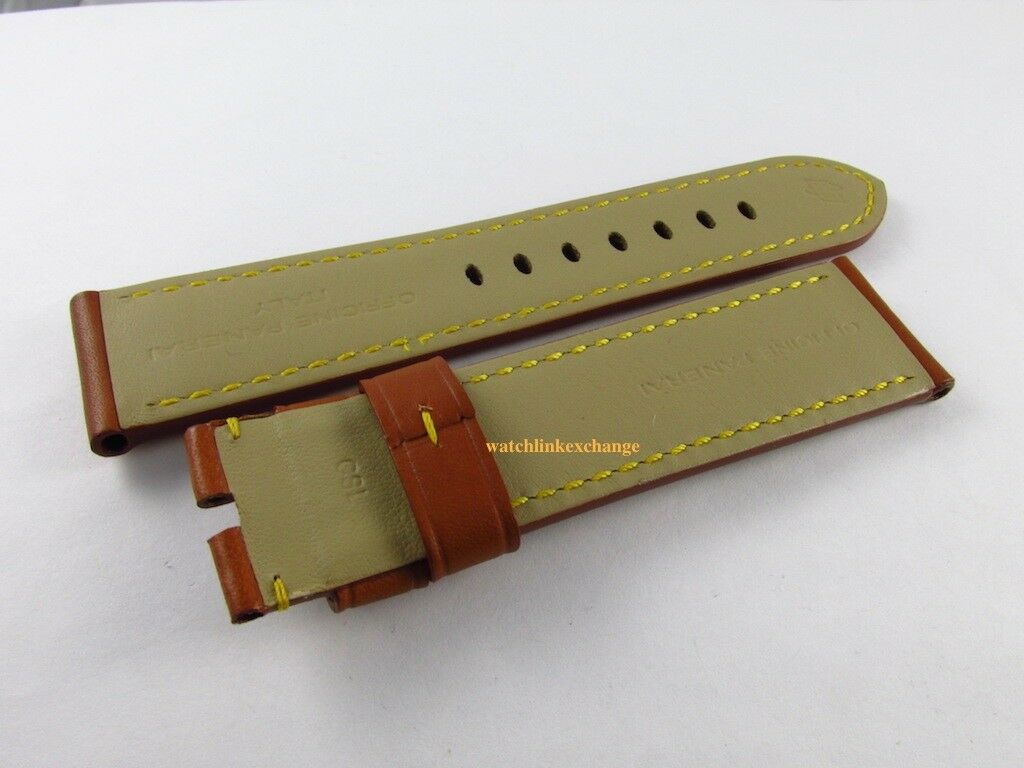 New Panerai 24mm Monte Carlo Brown Calf Rugby Gold Leather Strap Yellow OEM XL