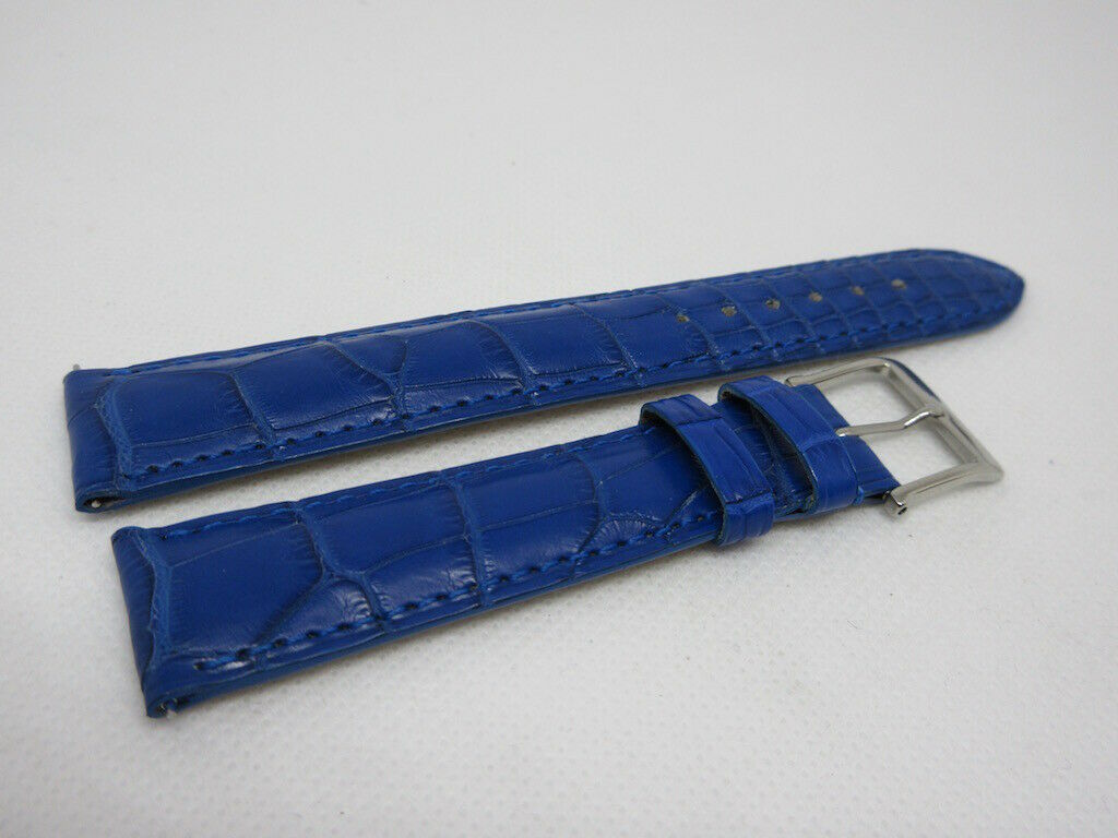Camille Fournet 19mm Blue Alligator Strap Stainless Steel Buckle