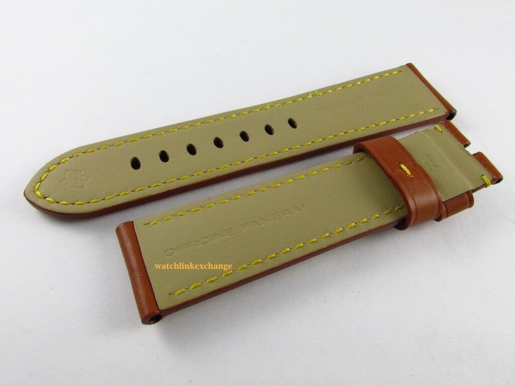 New Panerai 24mm Monte Carlo Brown Calf Rugby Gold Leather Strap Yellow OEM XL