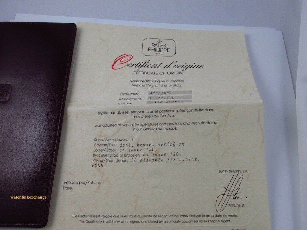Patek Philippe Certificate Of Origin Lady Nautilus 4700 / 002 Wallet Manual