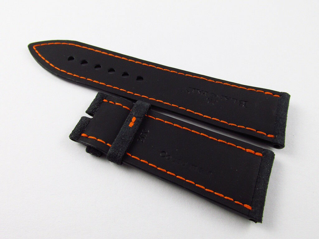 New Blancpain 23mm Blue Alcantara Leather Strap Carbon Orange Stitch Custom OEM