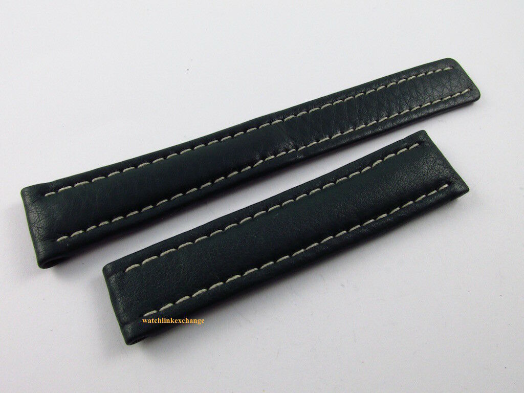 New Breitling 18mm Green Leather Strap for Deployant Buckle OEM