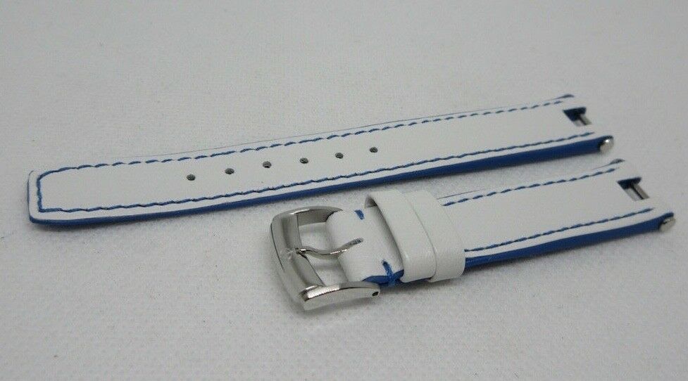 New Baume Mercier 14mm White Blue Leather Strap Stainless Steel Buckle OEM