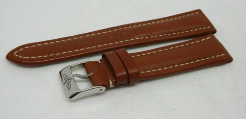 New Breiting 18mm Brown Leather Strap OEM Genuine Stainless Steel Buckle