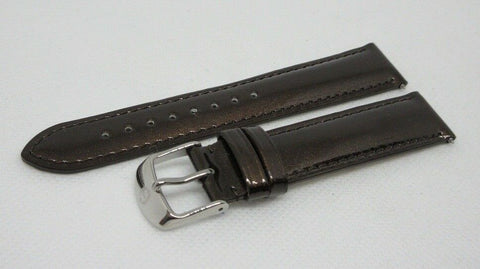New Michele 18mm Brown Leather Strap OEM Glossy Stainless Steel Buckle