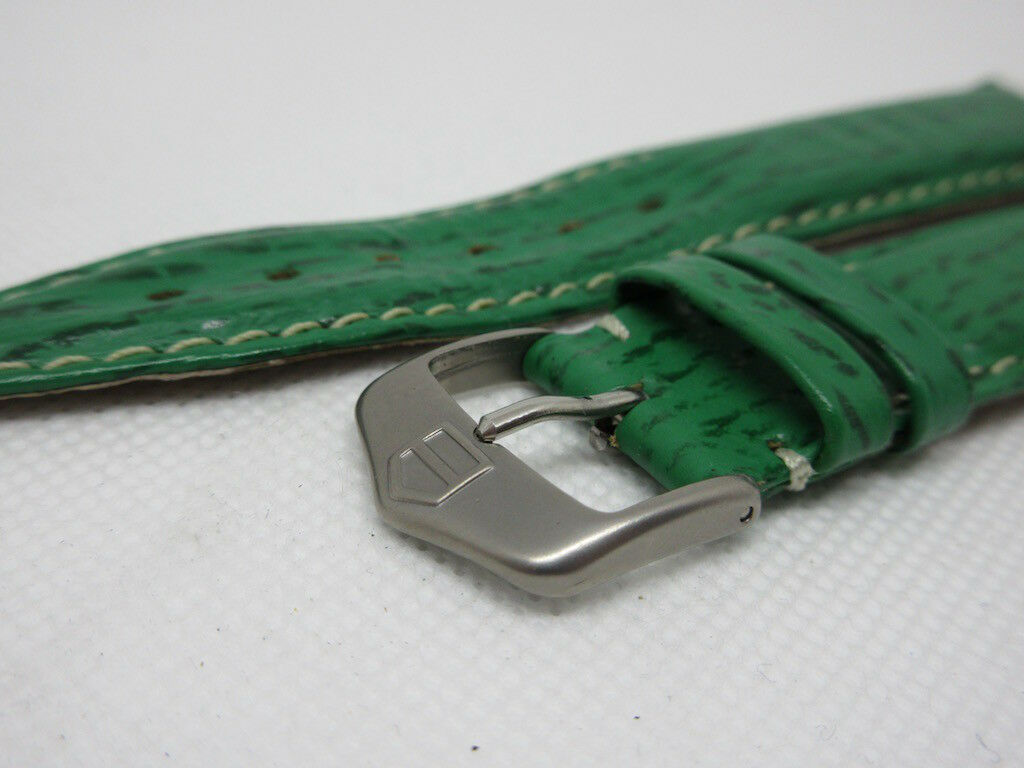 Tag Heuer 19mm Green Sharkskin Leather Strap Stainless Steel Buckle