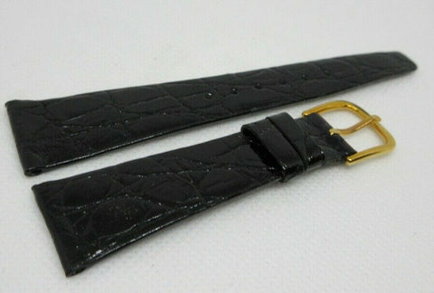 New 20mm Black Alligator Strap Gold Tone Stainless Steel Buckle