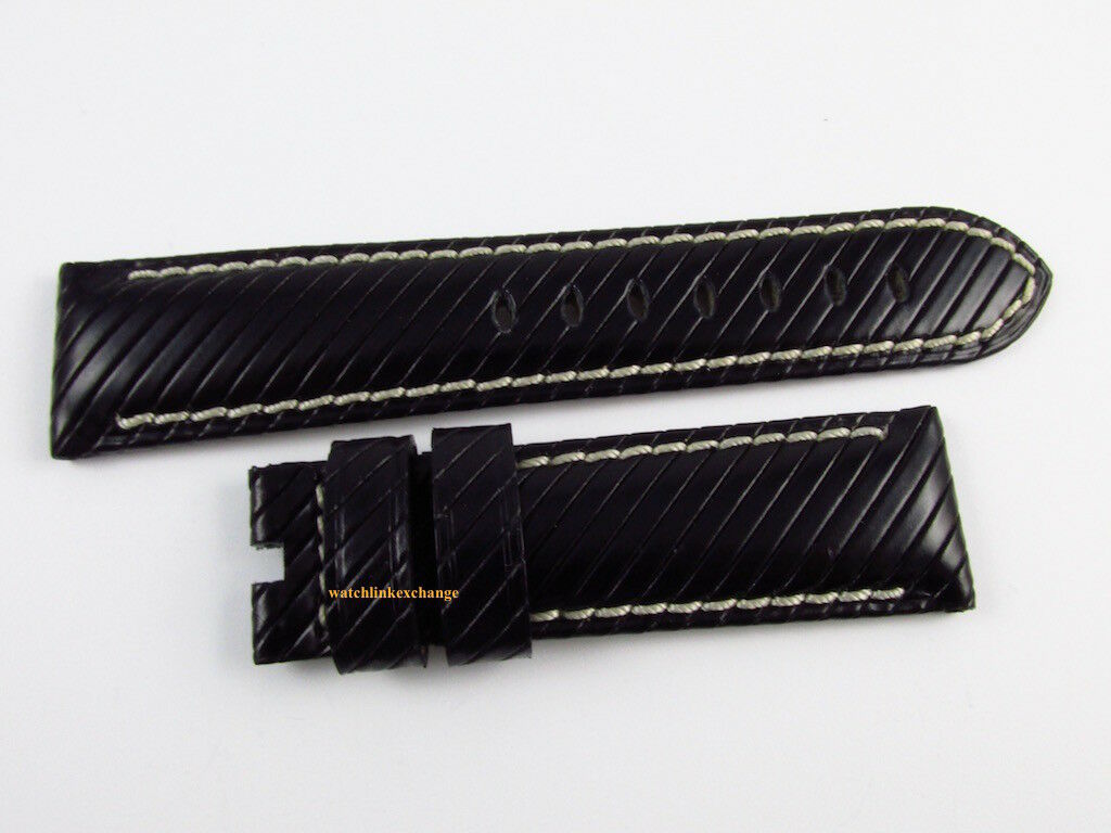 New Panerai 22mm Black Riva Rivetta Leather Strap OEM
